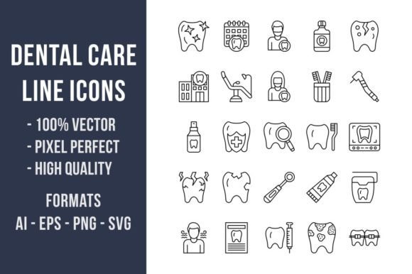 50 Dental Care Line Icons: Premium Graphics for Branding