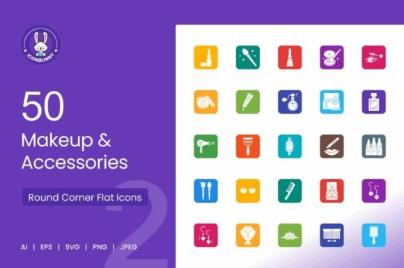 50 Makeup Accessories Filled Icons for Graphics & Crafts