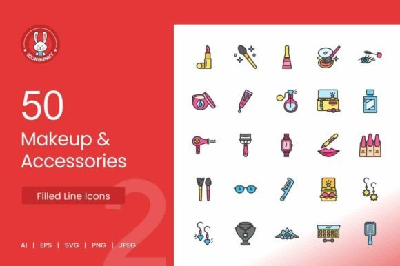 50 Makeup Accessories Filled Line Icon Graphics Review