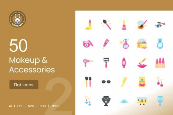 50 Makeup Accessories Flat Icons Review