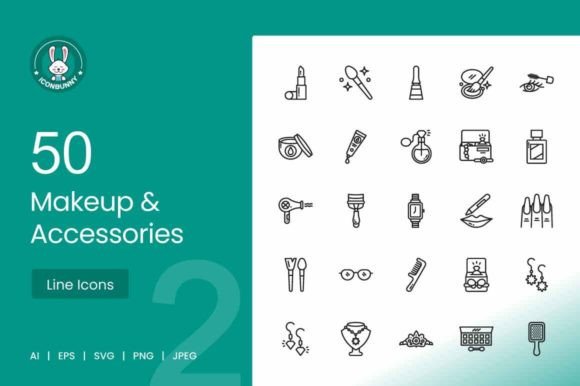50 Makeup Accessories Line Icons for Modern Graphics