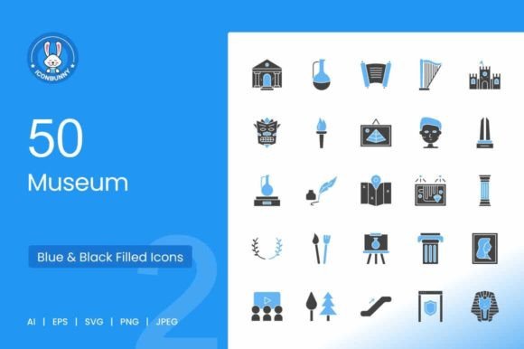 50 Museum Blue Black Icons: Premium Graphics for Modern Design