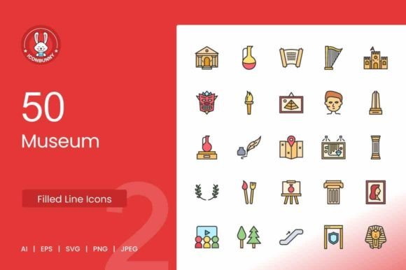 50 Museum Filled Line Icons: Premium Graphics for Designers