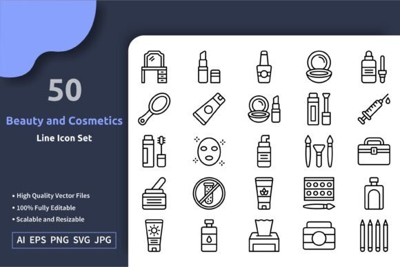 50 Vector Beauty and Cosmetics Line Icon Review