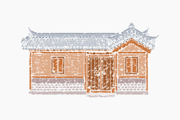 Brushed Wide Traditional Korean Hanok Graphics for Crafts