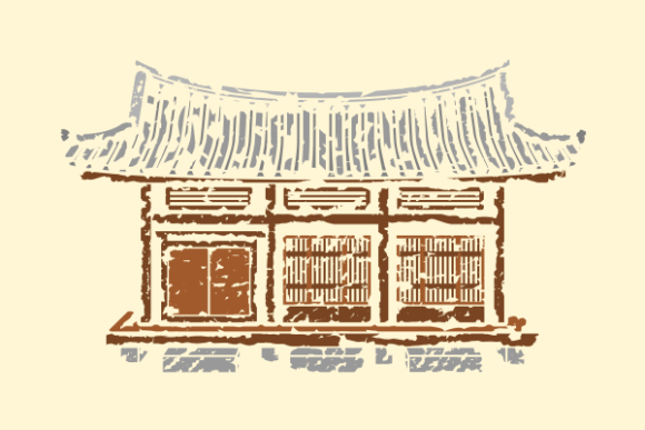 Brushed Wide Traditional Korean House Graphics for Crafts