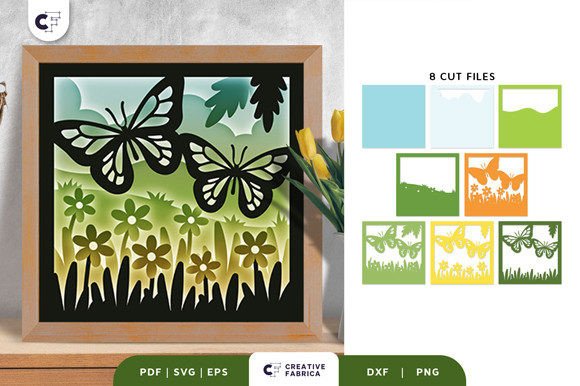 Butterfly Floral Meadow Shadow Box SVG for Seasons