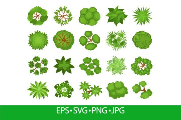 Cartoon Top View Trees, Plants, Bushes Review
