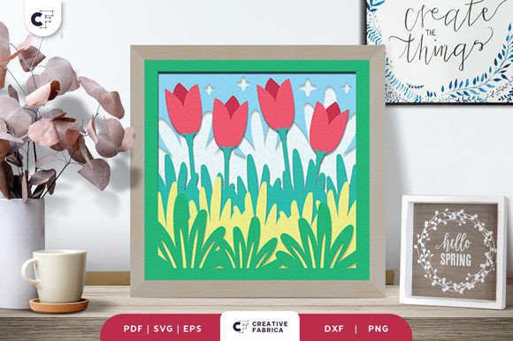 Floral Meadow 3D Shadow Box Papercut for Seasons and 3D SVG Projects