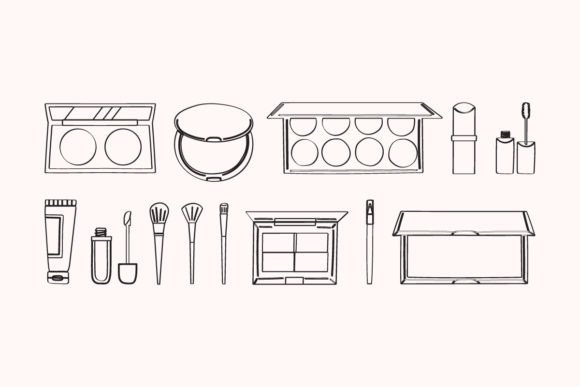 Lined Hand Drawn Cosmetics and Makeup Graphics for Icons