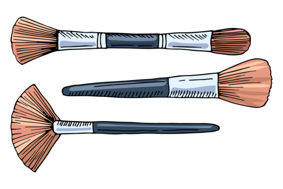 Makeup Brushes Color Doodle. Cosmetic to Graphics