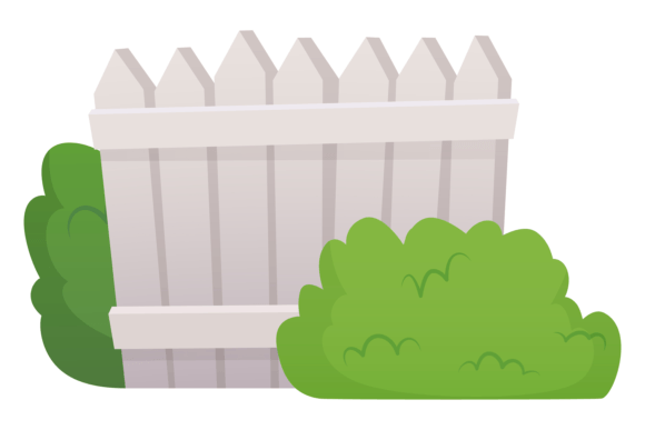 White Garden Fence with Green Bushes Car Graphics & Illustrations